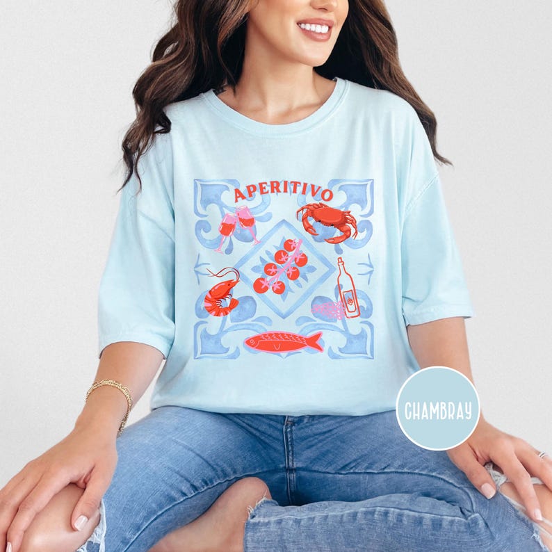 Aperitivo Shirt Italian Summer Tee Seafood Lover Gift Amalfi Vibes Top La Dolce Vita Graphic Women Comfort Colors afbeelding 5