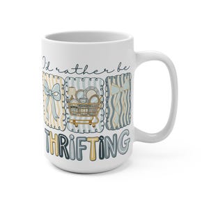 Id Rather Be Thrifting Mug Coquette Bow Vintage Coffee Cup Cottagecore Thrift Gift Pastel Ceramic Her image 2