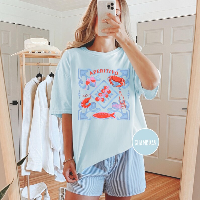 Aperitivo Shirt Italian Summer Tee Seafood Lover Gift Amalfi Vibes Top La Dolce Vita Graphic Women Comfort Colors afbeelding 3