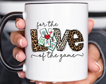 Mahjong Mug For the Love of Game Leopard Print 15oz Ceramic Coffee Cup Funny Cute Mah Jongg Tile Player Gift Her Mom Birthday Girls Night