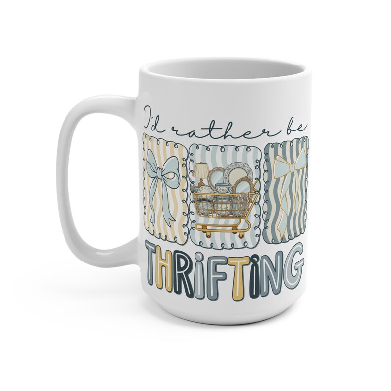Id Rather Be Thrifting Mug Coquette Bow Vintage Coffee Cup Cottagecore Thrift Gift Pastel Ceramic Her image 4