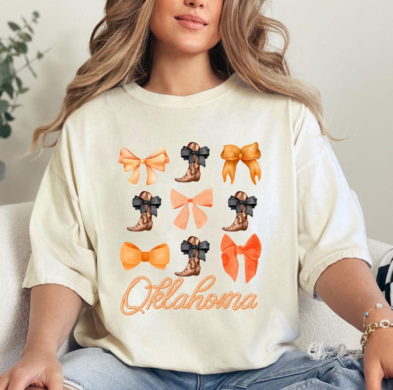 Oklahoma Coquette Bow Shirt State Pride Tee Cute Southern Cowgirl Top Country Girl Boho Retro Western Graphic Women Comfort Colors image 3