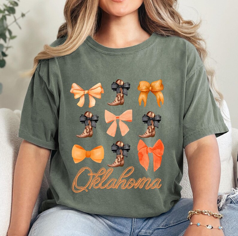 Oklahoma Coquette Bow Shirt State Pride Tee Cute Southern Cowgirl Top Country Girl Boho Retro Western Graphic Women Comfort Colors image 7