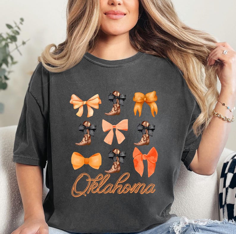 Oklahoma Coquette Bow Shirt State Pride Tee Cute Southern Cowgirl Top Country Girl Boho Retro Western Graphic Women Comfort Colors image 1