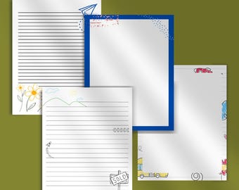 Pagine di scrittura stampabili a tema scarabocchio / Pagine a righe e non a righe per appunti e riflessioni /