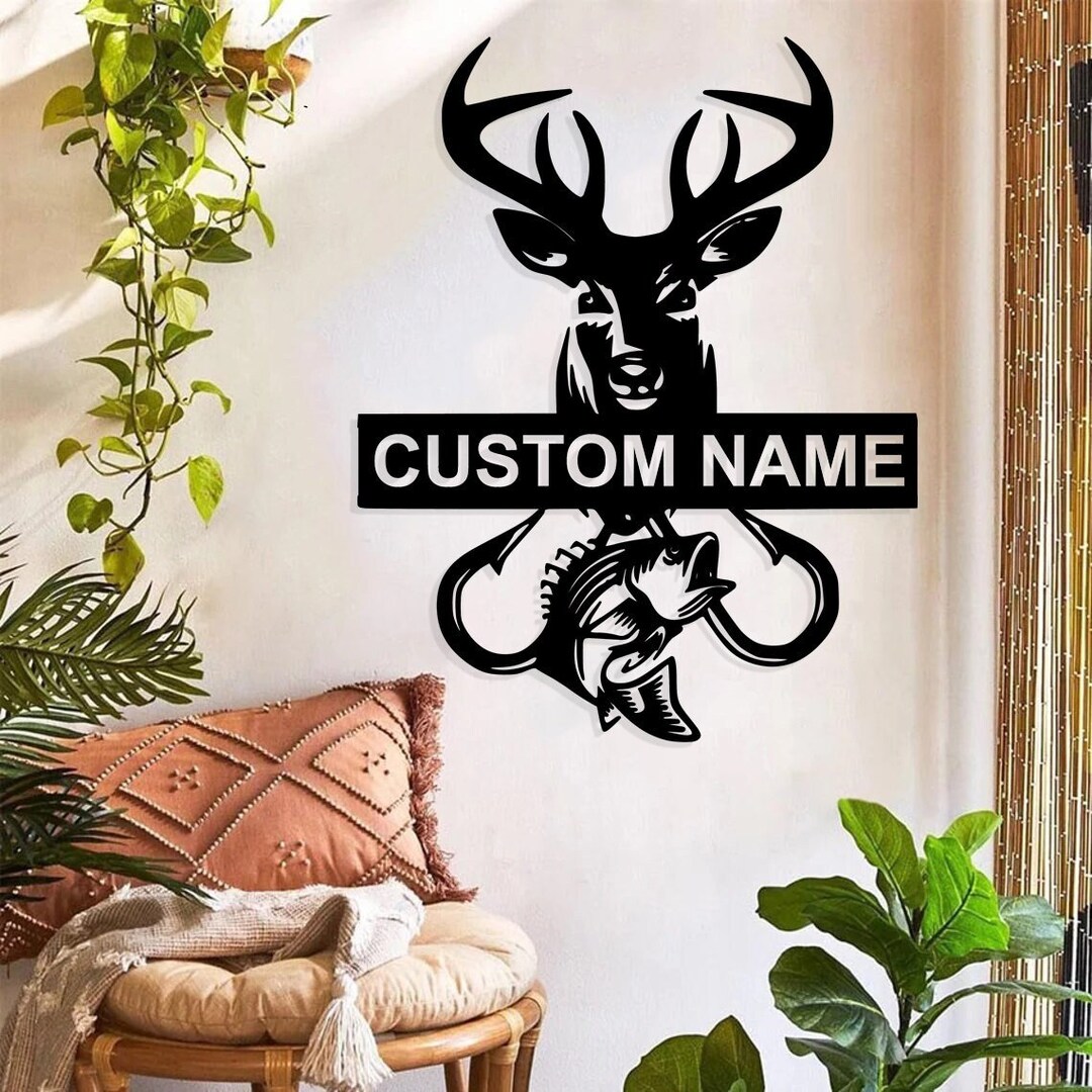 Personalized Deer Fish Detail Metal Wall Sign Surname Sign Special Personalized Deer Fish Detail Metal Wall Sign Surname Sign Special
