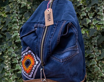 Zaino Jeans Blue Orange Crochet Vanilla Creative Recycling