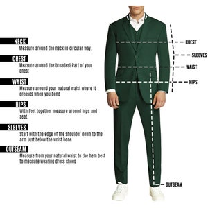 Dark Green 3 Piece Mens Suit Tuxedo Jacket, Prom, Groom, Clothing ...