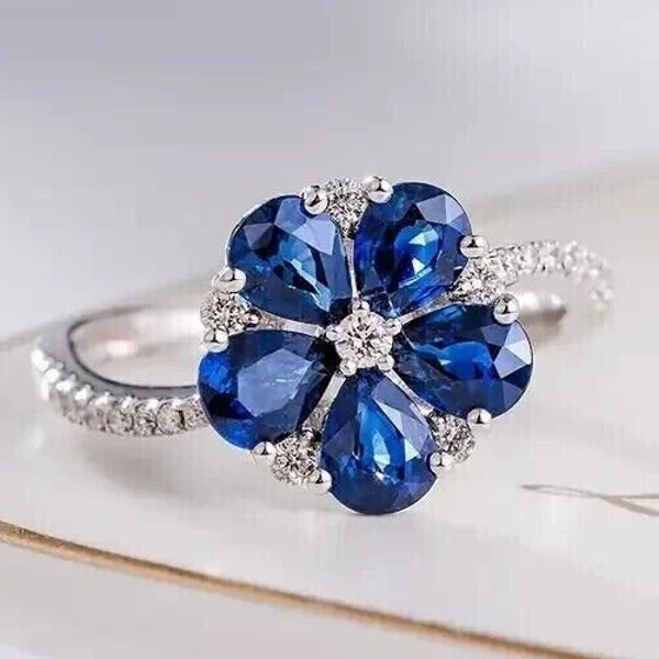 Swirl Flower Diamond Ring, 14K White Gold, 2.8Ct Pear Diamond Ring, Gift For Mother, Anniversary Gift For Women, Engagement Ring, Girl Ring