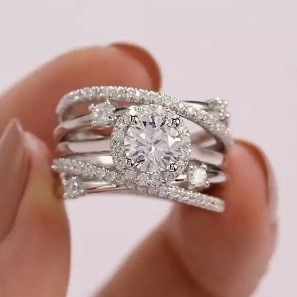 Swirl Ring, Engagement Moissanite Gift Ring, Beautiful Moissanite Ring, Ring For Women, 14K White Gold Ring, 1.6Ct Colorless Moissanite Ring