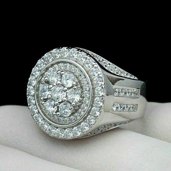 Men's Diamond Ring, 3.1Ct Diamond Ring, 14K White Gold Ring, Men's Hip Hop Ring, Men's Cluster Wedding Ring, Gift For Him, Anniversary Gift