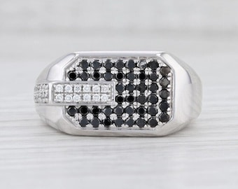 Anillo de hombre de aniversario, anillo de oro blanco de 14 qt, anillo de diamantes blanco y negro de 2,62 quilates, anillo de pavé, regalo para el padre, anillo de regalo de promesa de compromiso