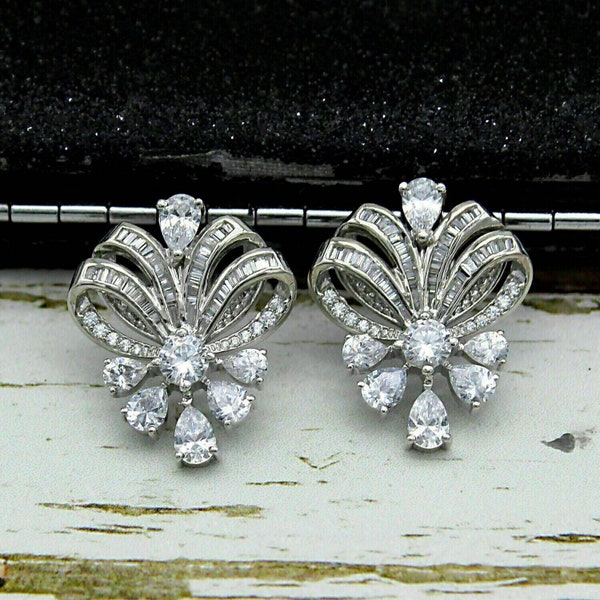 14K White Gold Earrings, 2.82Ct Simulated Diamond, Anniversary Earrings, Channel Set Wedding Stud Earrings, Gift For Women's, Gift Earrings