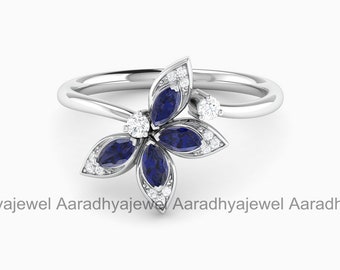 Beautiful Butterfly Ring, Bypass Diamond Ring, Women's Ring, Gift For Her, Engagement Ring, 14K White Gold Ring, 2.3Ct Sapphire Diamond Ring