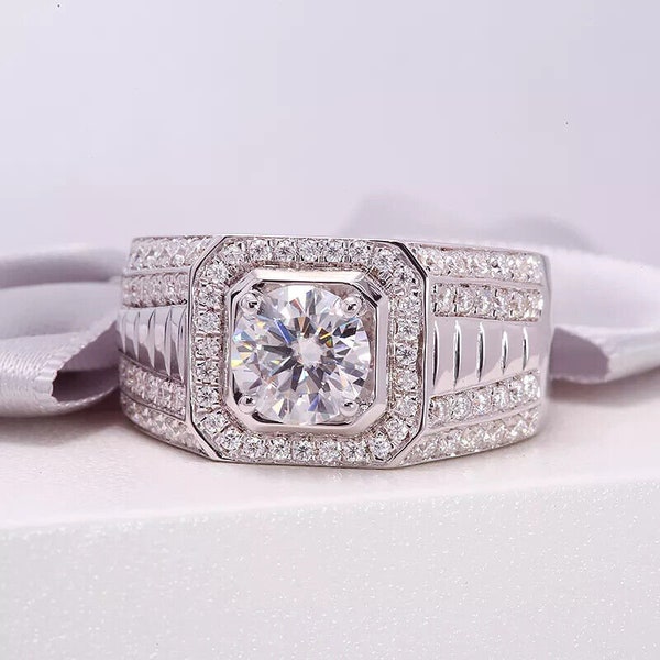 Engagement Promise Ring, 14K White Gold Ring, 1.9Ct Colorless Moissanite Ring, Men's Moissanite Ring, Wedding Gift Ring, Gift For Boyfriend