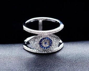 Evil Eye Diamant Band, Hochzeit Versprechen Geschenk Ring, Brautjungfer Geschenk Ring, Geschenk für Mädchen, Geschenk für sie, 14K Weißgold Ring, 2.3Ct Diamant Ring