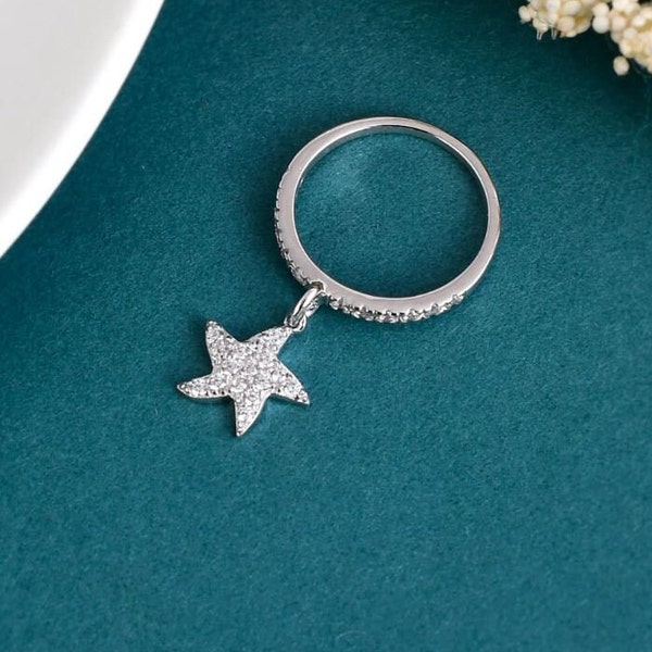 Starfish Solitaire Ring, Engagement Promise Gift Ring, Girl Ring, Wedding Ring For Women, Silver Ring, 14K White Gold Ring, 2Ct Diamond Ring