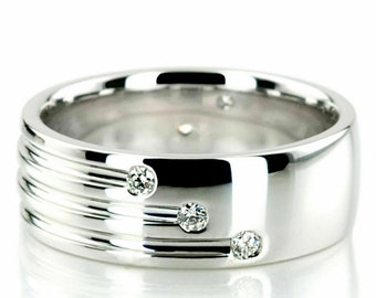 Herren Verlobungsring Diamant , Hochzeitsgeschenk Band 0,6Ct Diamantring, Statement Ring, 14K Weißgold Ring, Freund Geschenk, Herren Daumen Band