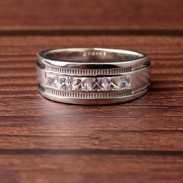 Diamond Ring For Men's, Wedding Silver Ring, 1.4Ct Diamond Ring, Anniversary Stacking Ring, Silver Ring, 14K White Gold Ring, Gift For Men's