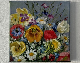 Fleurs peignant l’art floral original peinture à l’huile de fleur œuvre d’art moyenne 8 par 8 pouces