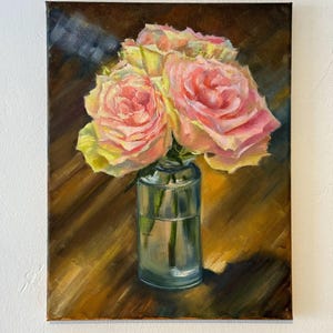 Roses painting floral Original art roses oil painting flower medium artwork 11 by 14 inches