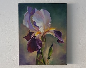 Iris peinture florale Art original Iris peinture à l'huile fleur oeuvre moyenne 10 par 14 pouces