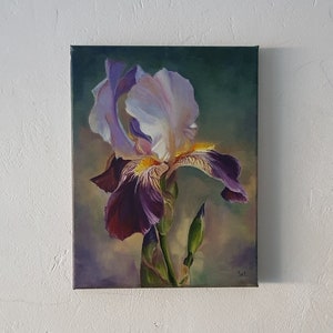 Iris painting floral Original art Iris oil painting flower medium artwork 10 by 14 inches