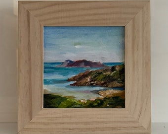 Peinture sur mer originale encadrée art bord de mer peinture à l'huile paysage oeuvre moyenne 15 x 15 cm