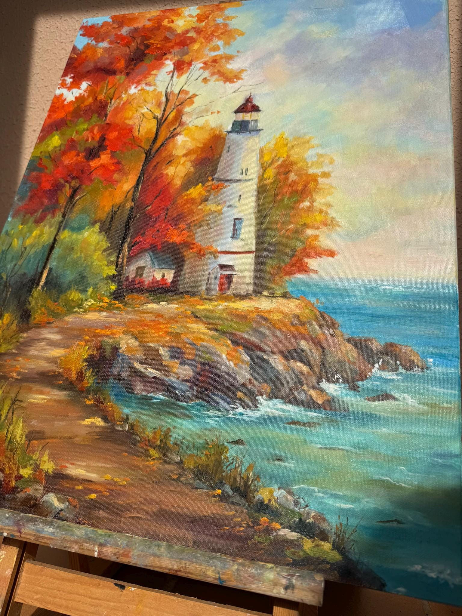 灯台の油絵：海岸の風景画、原画 18x24 インチ - Etsy 日本