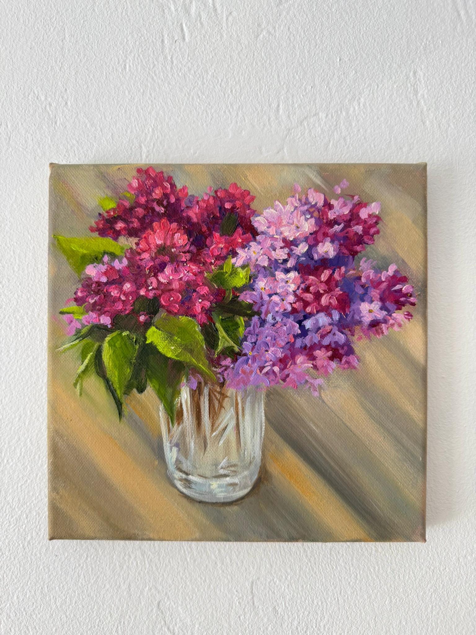 ライラックの花の油絵：オリジナルの植物画、8x8 - Etsy 日本