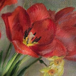 Tulipes et jonquilles Art original peinture à l'huile fleur moyenne 30,5 x 12 pouces image 6