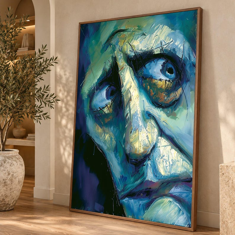 Abstract Primate Face Canvas, Expression Art Wall Decor, Blue Monkey ...