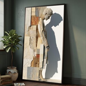 Abstract Sculpture Wall Art, Human Figure Canvas, Modern Mixed Media Design, Patchwork Canvas, Contemporary Home Decor