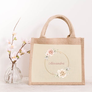 personalized jute bag bridal bag rose