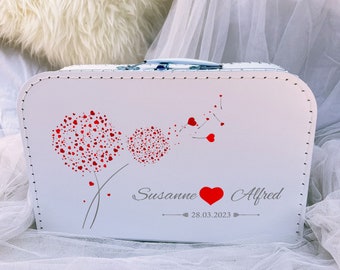 white wedding suitcase heart dandelion personalized wedding gift