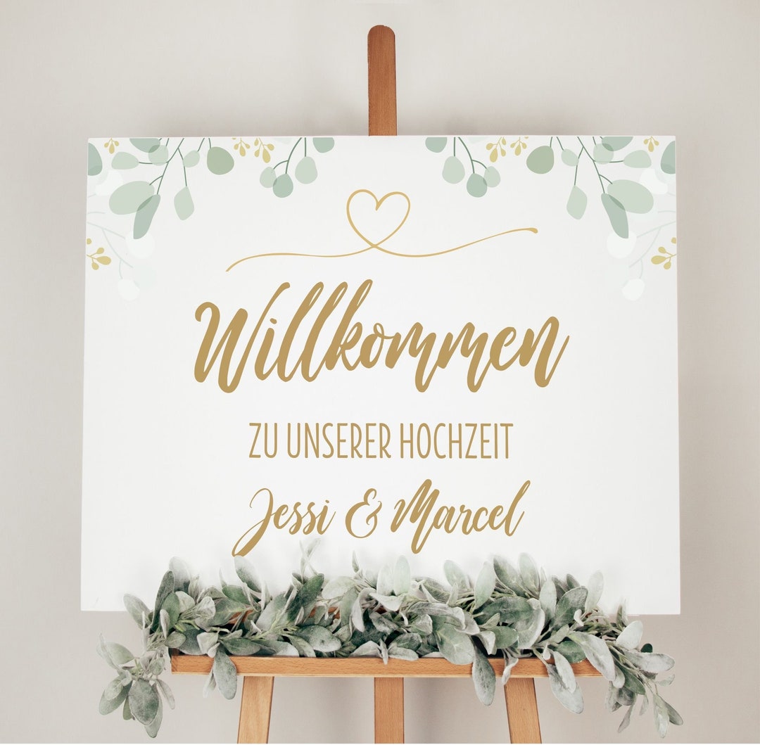 Hochzeitsleinwand Herzlich Willkommen Blätter personalisiert Etsy.de