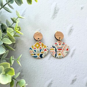 Clip On Handmade Cork and Leather Dangle Petite Earring with Wooden topper, non pierced ear, handmade earrings, clip on earrings