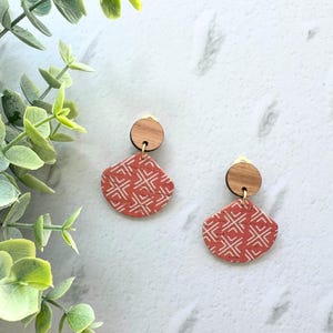Clip On Handmade Cork and Leather Dangle Petite Earring with Wooden topper, non pierced ear, handmade earrings, clip on earrings