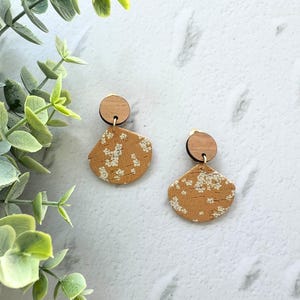 Clip On Handmade Cork and Leather Dangle Petite Earring with Wooden topper, non pierced ear, handmade earrings, clip on earrings