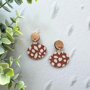 Clip On Handmade Cork and Leather Dangle Petite Earring with Wooden topper, non pierced ear, handmade earrings, clip on earrings