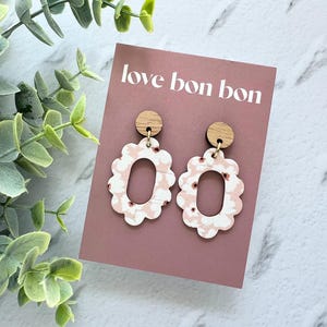 Handmade Scallop Cut Out Cork and Leather Oval Dangle Earring with Wooden topper, hypoallergenic earring, gift for her, birthday gift