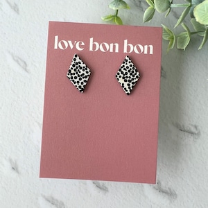 Cork on Genuine Leather Diamond shape Stud Earrings with Gold Stainless Steel earring post - gift for her - stainless steel stud earrings