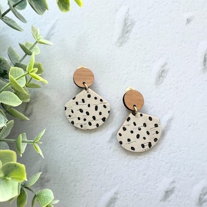 Clip On Handmade Cork and Leather Dangle Petite Earring with Wooden topper, non pierced ear, handmade earrings, clip on earrings