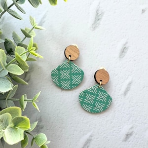 Clip On Handmade Cork and Leather Dangle Petite Earring with Wooden topper, non pierced ear, handmade earrings, clip on earrings