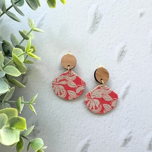 Clip On Handmade Cork and Leather Dangle Petite Earring with Wooden topper, non pierced ear, handmade earrings, clip on earrings