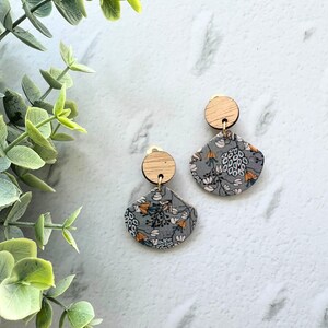 Clip On Handmade Cork and Leather Dangle Petite Earring with Wooden topper, non pierced ear, handmade earrings, clip on earrings