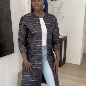 Indigo cotton fabric kimono jacket/ hand dyed Blue Mudcloth