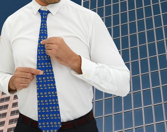 Blue Camino De Santiago Tie: Yellow Scallop Shells, Arrows