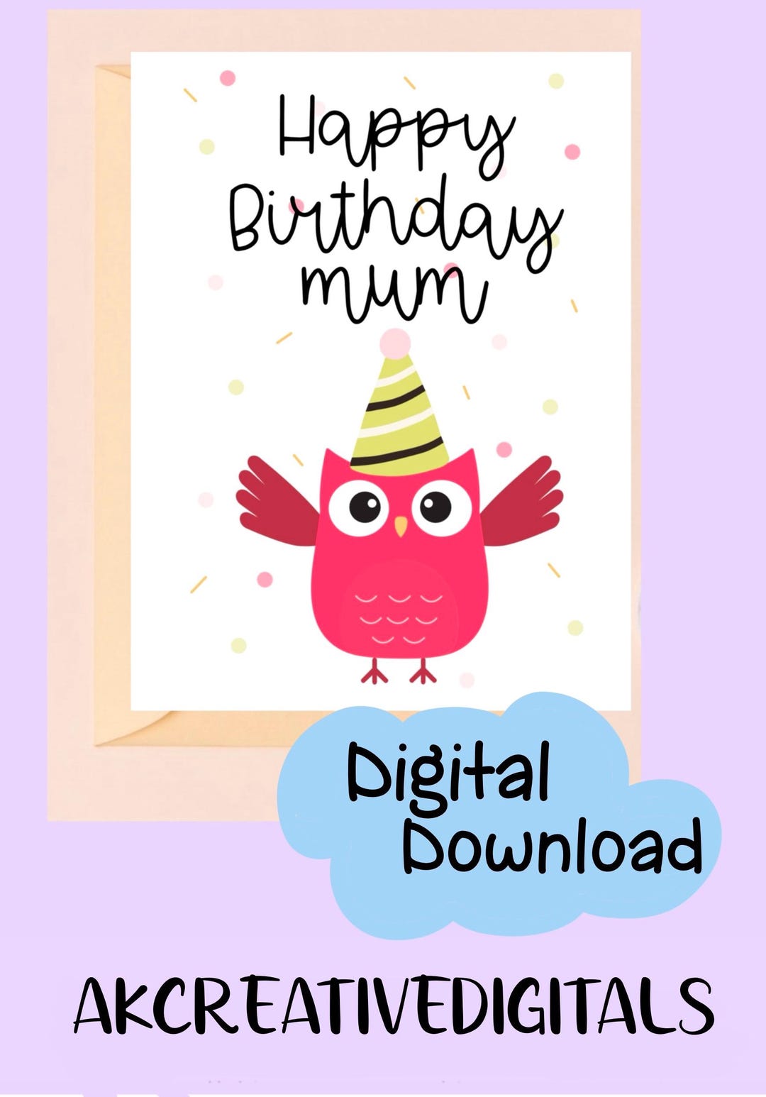 Happy Birthday Owl Card, Animal Design (digital Download) - Etsy