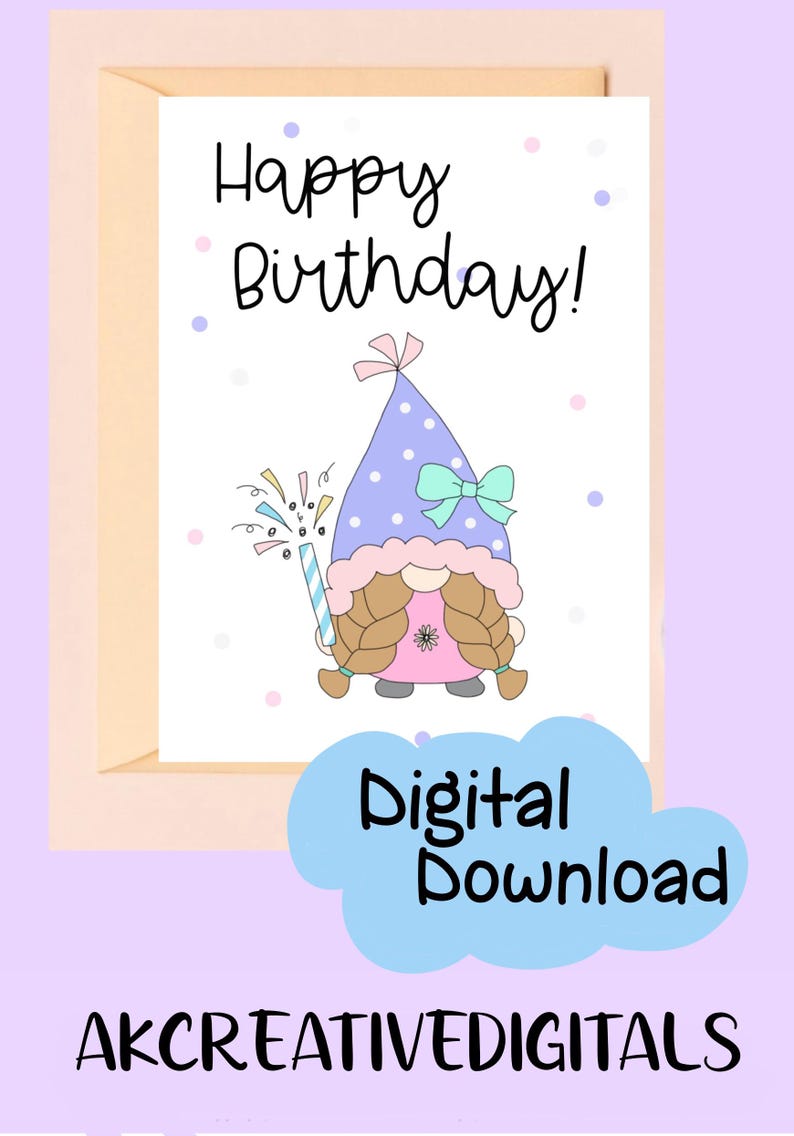 Gnome Happy Birthday Card, Printable Greeting Card (digital Download ...
